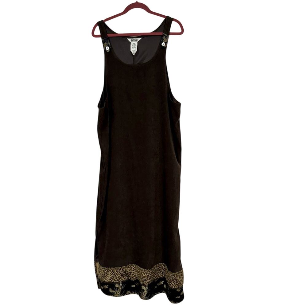 Nina Piccalino Brown Felt Overall Dress Womens 16 Jumper Loepard Dragon Lined